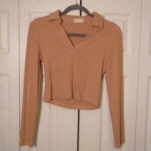 Alter'd State Women's  Long Sleeve Brown Cropped Light Sweater  - Size Small